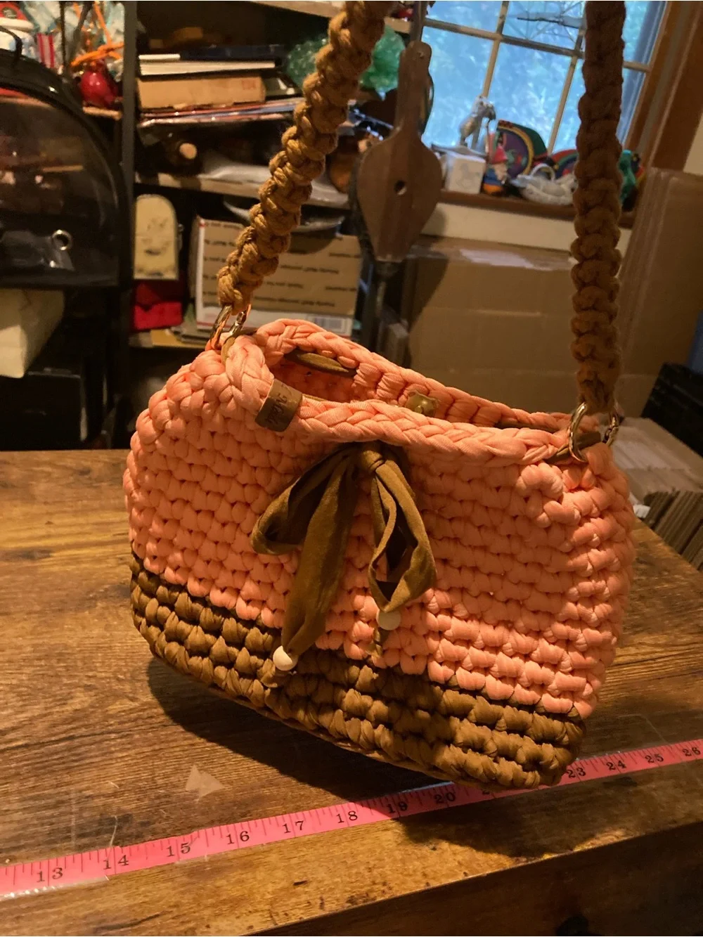 Handmade crocheted arm handle purse